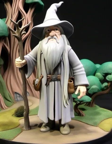 a close up of a figurine of a wizard with a staff