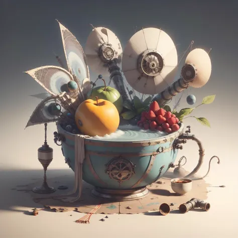 there is a bowl of fruit and other objects in it