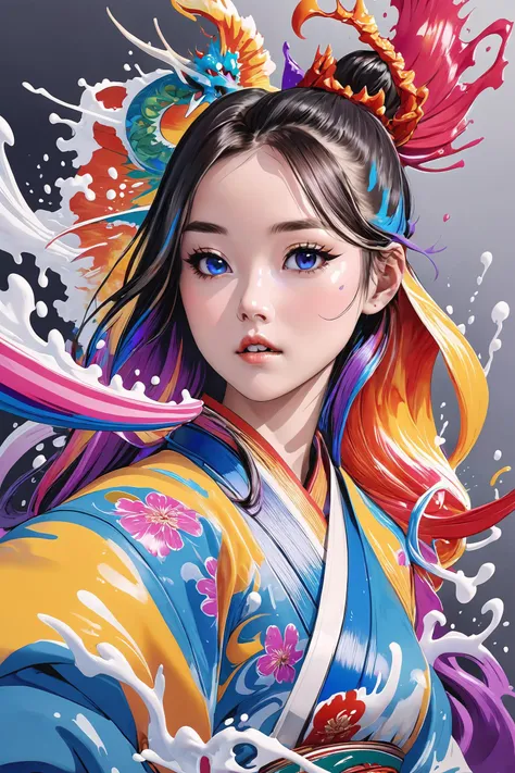 Colorful, multiple colors, intricate detail, splash screen, photorealistic, intricately detailed fluid gouache painting, calligraphy, acrylic, watercolor art,
masterpiece, best quality, 1girl, <lora:kwFemale_Beta40-SDXL_v1:1>, chinese,waifu