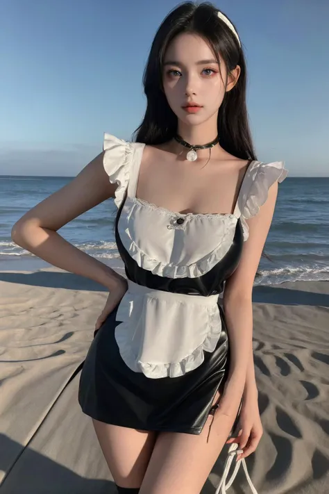 a woman in a white top and black shorts posing on the beach