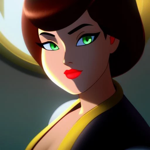 sexy cute brunette, mix of batman_the_animated_series and clone wars style and clonewars style, 3d, 3d art, 4k, 8 k artistic pho...