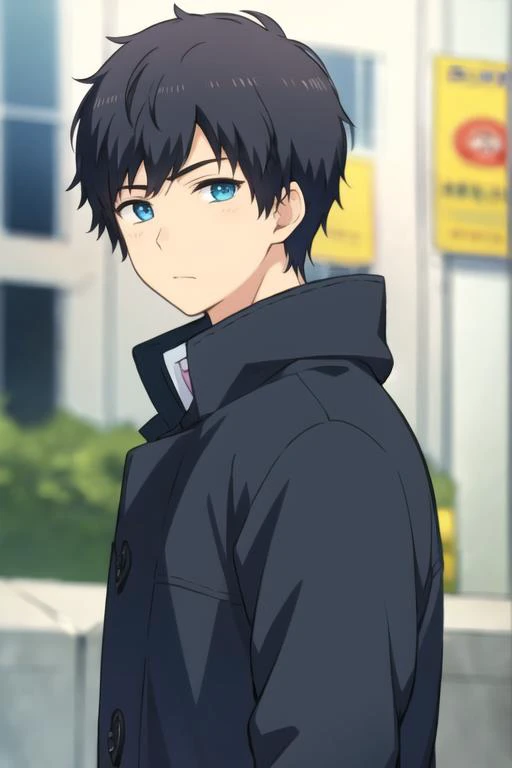 masterpiece, best quality, illustration, 1boy, solo, male focus, looking at viewer, upper body, depth of field, <lora:arata_kaizaki:0.70>, arata_kaizaki, black hair, blue eyes, coat,