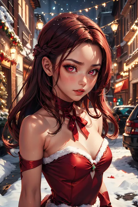 <lora:lyco-envybetterhands-beta2:0.8> ,portrait
(masterpiece, best quality),
1girl,a infatuated cute young woman with ruby eyes,medium breasts,burgundy frohawk very long hair,
with a look of pleasure ,in the night during the 2020s, <lora:ChristmasWintery:0...