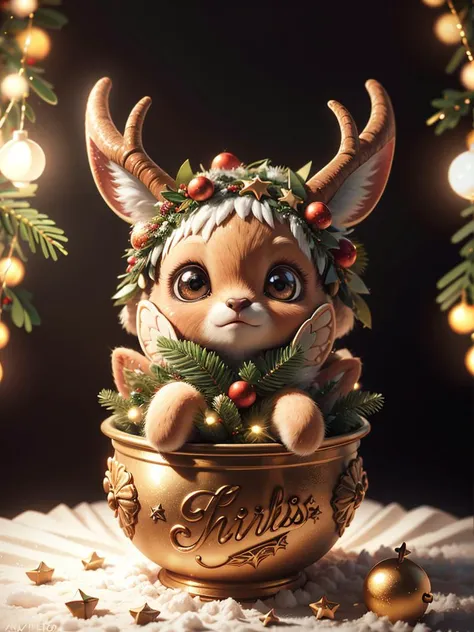 a close up of a toy animal in a bowl with decorations