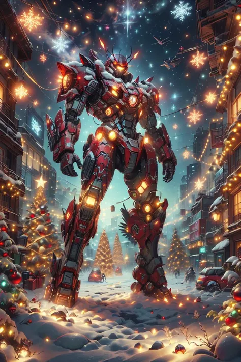 masterpiece, <lora:ChristmasWintery:0.8>ChristmasWintery beetle, (Masterpiece:1.3) (best quality:1.2) (high quality:1.1) ,glowing eyes,fire,glow,standing,taller,larger,no human,neon punk,Glitch Art,universe,mecha,