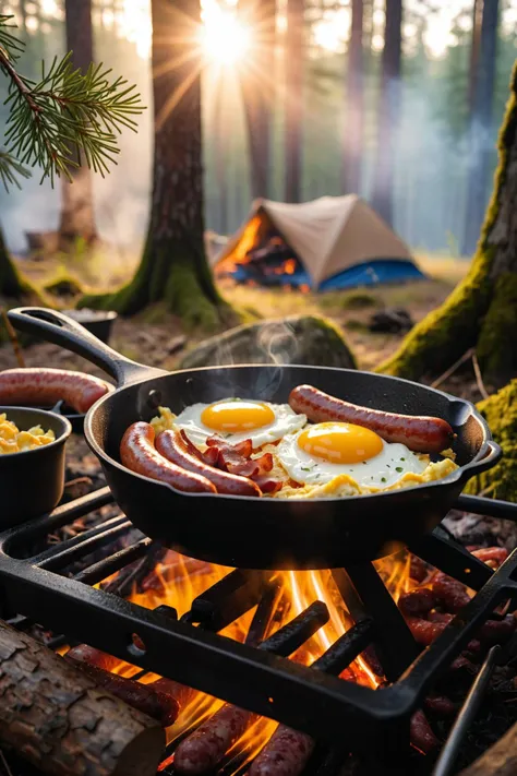 there are two pans of food cooking on a grill in the woods