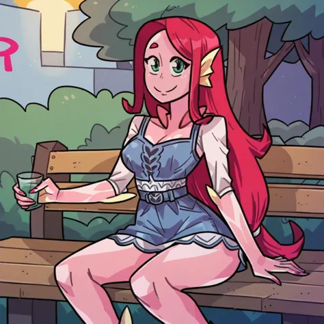 cartoon girl sitting on a bench with a bird in her hand