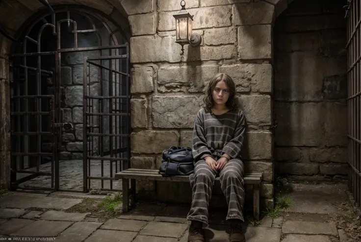 arafed woman sitting on a bench in a jail cell