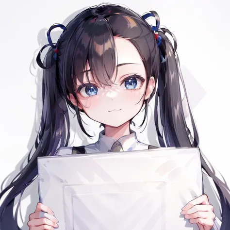 portait, holding sign, blank_sign, smug, uwu, :3, <lora:TFYulan:0.8>, 1girl, black hair, twintails, blue ribbon, blue eyes, YulanChinaDress, (white_background), <lora:sign2-000013:0.8> ,<lora:uwu:0.6>, weird atmosphere, (best quality:1.1), (masterpiece:1.2...