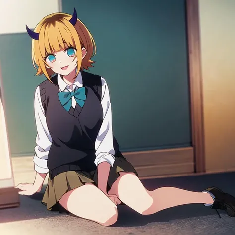 anime girl sitting on the floor with her legs crossed