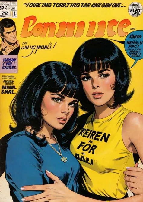 romance_comics_cover, steranko comic book cover of crying Ali MacGraw with side-swept bangs, kissing Alan Arkin, The Skate Park: Imagine a gritty skate park with concrete ramps, rails, and half-pipes Skateboarders with shaggy hair and worn-out Vans shoes p...