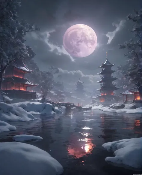 <lora:bloodmoonXL-step00000250:0.9>,bldmoon,apple,On Thin Ice,ominous full moon,cinematic,oriental,realistic,ultra detailed,ray tracing,cloudy sky,octane render,intricate,cinematic,oriental,glowing features,masterpiece,hyper realistic reflections,50nm dof,...