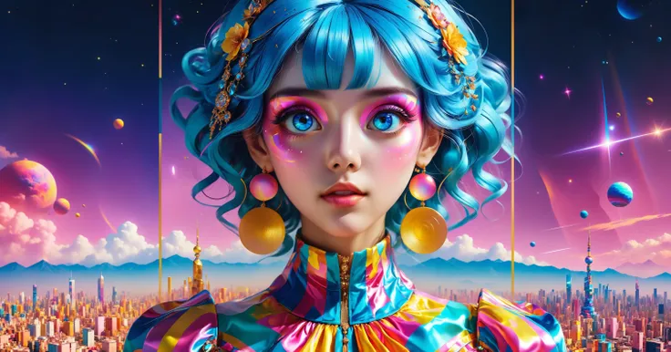 (masterpiece), (best quality), (ultra-detailed), A precise clear vibrant glitch 1980s anime featuring the face of the ein sof, her beauty laid bare, where all things are her and she is everything else, wearing Tel Aviv like a psychedelic dress weaved from ...