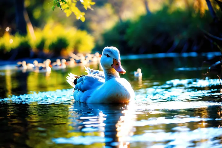 there is a duck that is swimming in the water