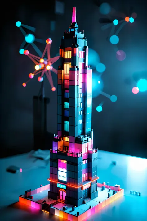 a close up of a building made out of legos with lights