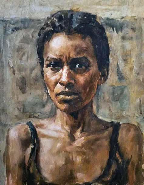 oil on canvas, Expressive Grumpy skinny Malian Woman, Facing forward, <lora:ALEYO_ON_CANVAS_v3:1>