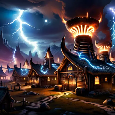 <lora:CulturePunkAI_3:.4> <lora:TechPunkAIv2:.6>  VikingPunkAI (TeslaPunkAI:1.1) Futuristic Viking village powered by Tesla technology  , Highly detailed, intricate, sci-fi, Impressive lighting, vibrant colors, intricate detailed background