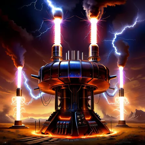 <lora:CulturePunkAI_3:.4> <lora:TechPunkAIv2:.6>  VikingPunkAI (TeslaPunkAI:1.1) tesla coil-guided missiles launched from Viking silos , Highly detailed, intricate, sci-fi, Impressive lighting, vibrant colors, intricate detailed background