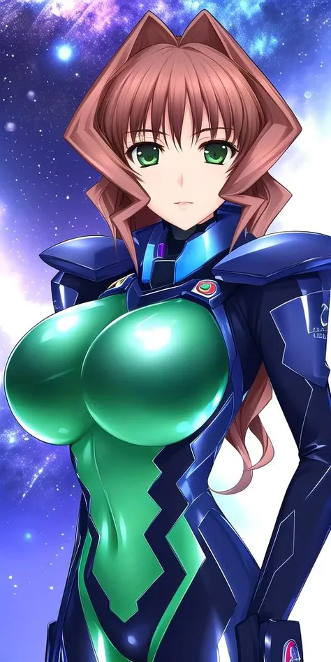 <lora:marimov5:0.7> jinguuji_marimo, huge_breasts, standing, solo, black_multicolored_bodysuit_green_leotard, starry_sky,, maste...