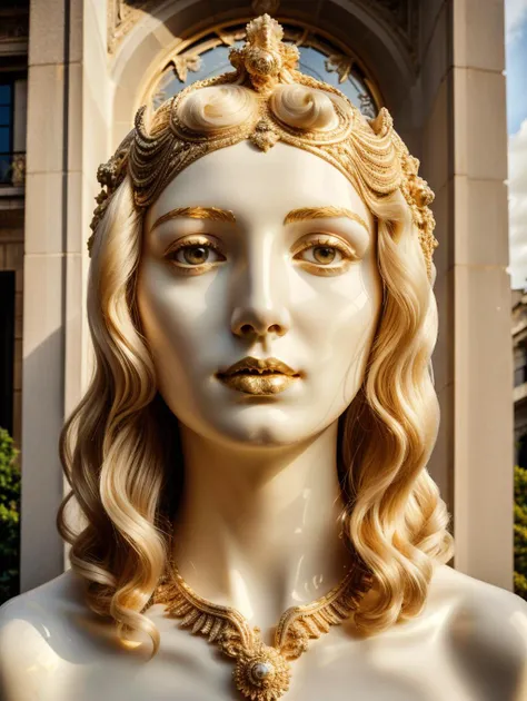 a close up of a statue of a woman with a crown on her head