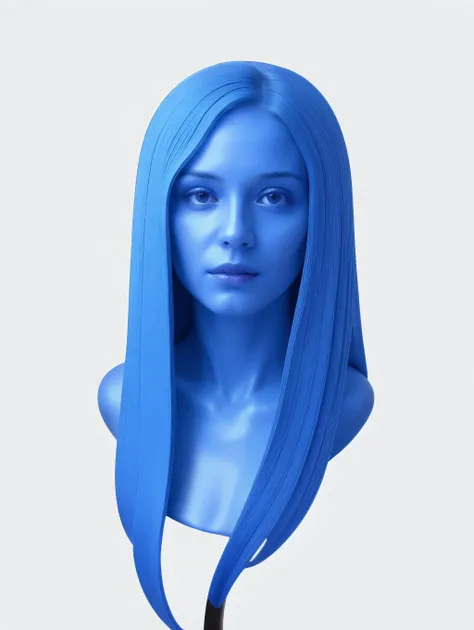 a close up of a blue wig on a mannequin head