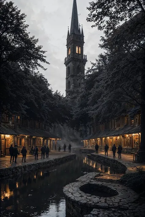 arafed view of a clock tower in a city with a river