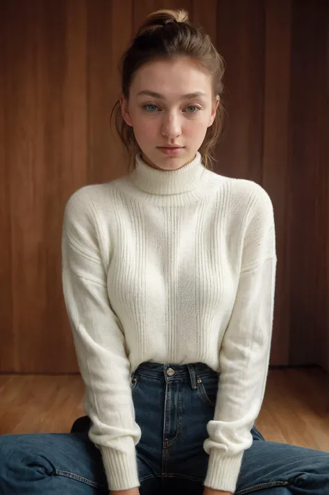 (closeup:1.2) Portrait of pretty young (18-year-old) Caucasian (futuralacylotus4825v5) ((Seated on the floor, legs crossed, leaning back with a captivating gaze.:1.07)), outdoor, BREAK ( Chic and edgy undercut: A daring and trendy style featuring a shaved ...