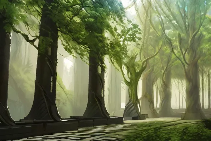 no humans, kaladesh, forest, morning <lora:kaladesh:1>