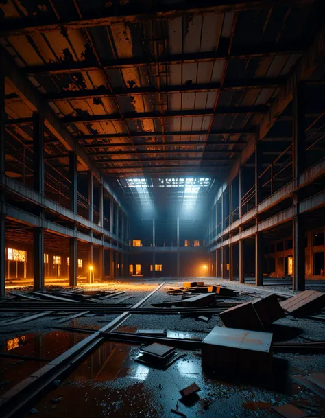 arafed warehouse with a lot of windows and a lot of debris