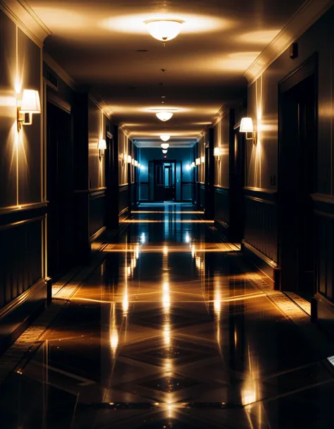 liminal space inside a vacant deserted hotel corridors, windy, moonlight, creaking floors,flickering lights, at midnight,
master...