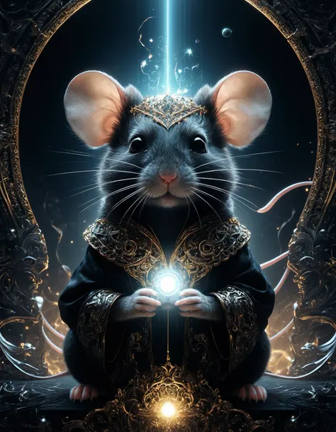 a mouse with a crown on its head sitting in a frame