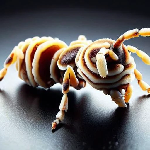 a close up of a bug made of pasta on a table