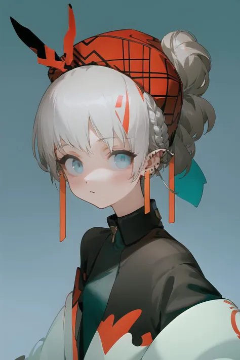 anime girl with white hair and blue eyes wearing a red hat