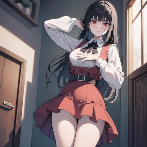 anime girl in a short skirt and shirt posing in a room