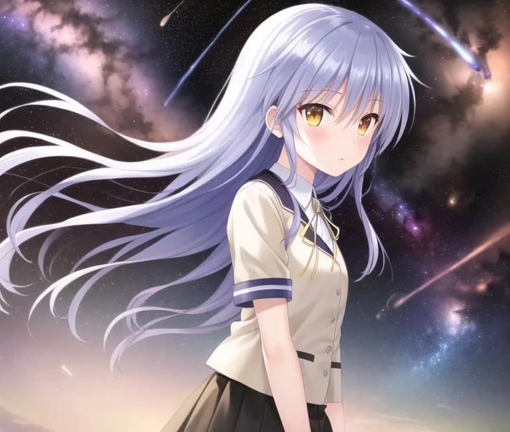 (42_kanade-22000-44000:1.05), 1 (shy:1.2) girl with (endlessly growing absurdly long blue hair:1.5) and and (yellow eyes) small breasts (floating in space:1.4) wearing (serafuku and black skirt:1.1), (blush:1.3), (the milky way in front of body:1.4)
{maste...