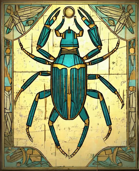 a close up of a blue beetle on a stained glass background