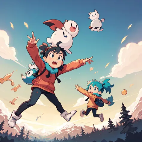 hilda, blue haired cartoon character, with twig, woffs flying,  <lora:Hilda_Meina__1.5_512_36_fixed:1>