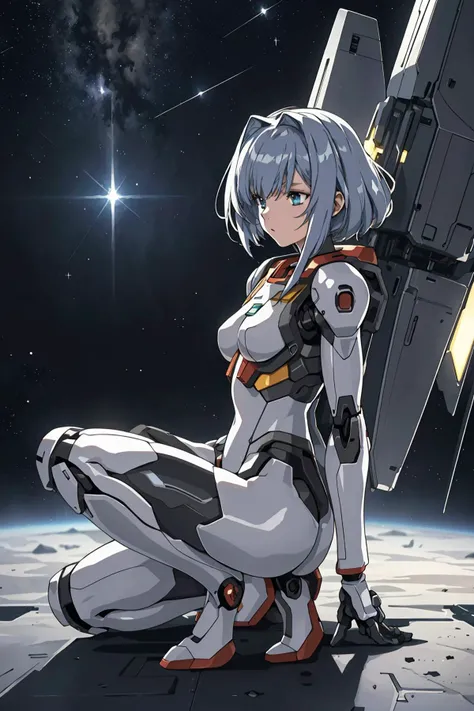 best ratio, a photo of sci-fi cyborg girl, gundam suits:0.1, stars, future space port, high detailed skin:0.3, film grain,  high detailed face:.7, (soothing tones:1.25), (hdr:1.25), full body