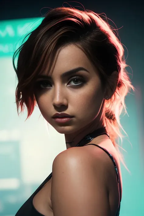 ana de armas, portrait, photo, highly detailed, , <lyco:AnaArmas-RealVision-V1.0:1.0>, backlit, colorful, neon lighting, cyberpunk aesthetic,