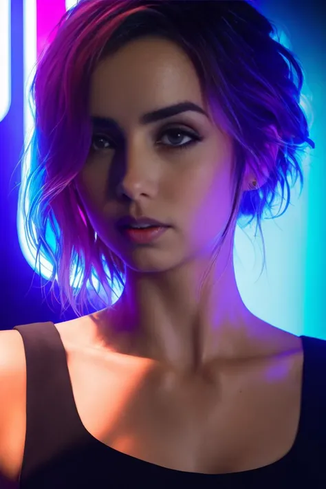 ana de armas, portrait, photo, highly detailed, , <lyco:AnaArmas-RealVision-V1.0:1.0>, backlit, colorful, neon lighting, cyberpunk aesthetic,