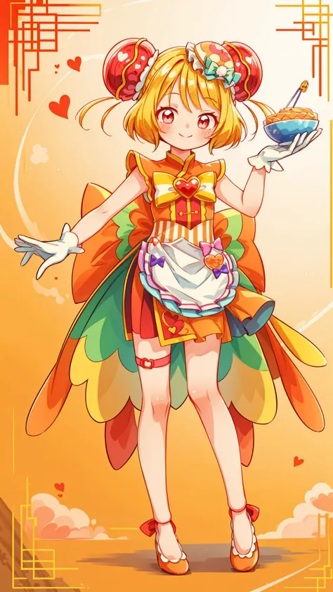 a cartoon girl in a costume holding a plate of food