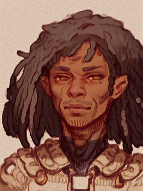 a close up of a drawing of a person with dreads