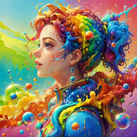 a woman with colorful hair and a rainbow colored hair