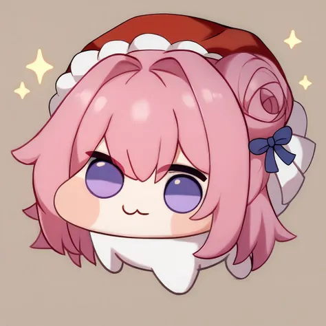 score_9, score_8_up, score_7_up, simple background, 1girl, doro, creature, chibi, :3, no humans, four legs, solid circle eyes, no pupils, white skin, pink hair, purple eyes, hair bun, hair bow, santa hat <lora:Doro_X_PDXL_V1:1>