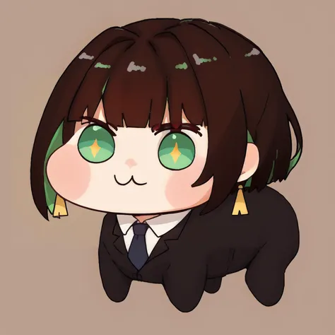 anime girl with green eyes and a black suit