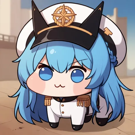 anime character with blue hair and a sailor hat