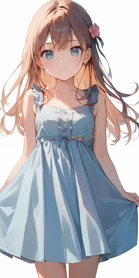 anime girl in blue dress with long hair and blue eyes