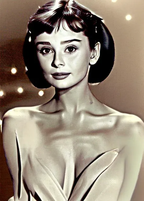 Headshot of <lora:audreyHepburn_hepburn10:1> girl 1girl, (naked:1.5), breasts, nipples, jungle in background