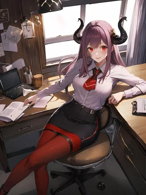 anime girl sitting at a desk with a computer and a monitor