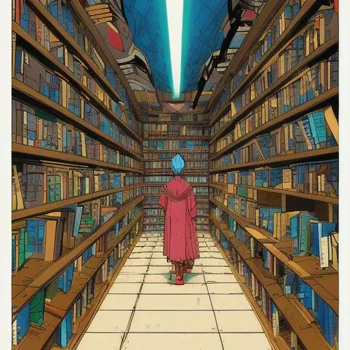 a picture taken from the back of a person in a library